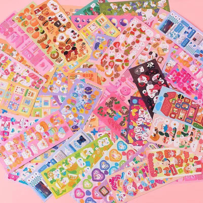 Set 10/20/50/100 sticker hologram, sticker cute bling bling dán trang trí toploader sổ tay hình hoạt hình cute đáng yêu💕