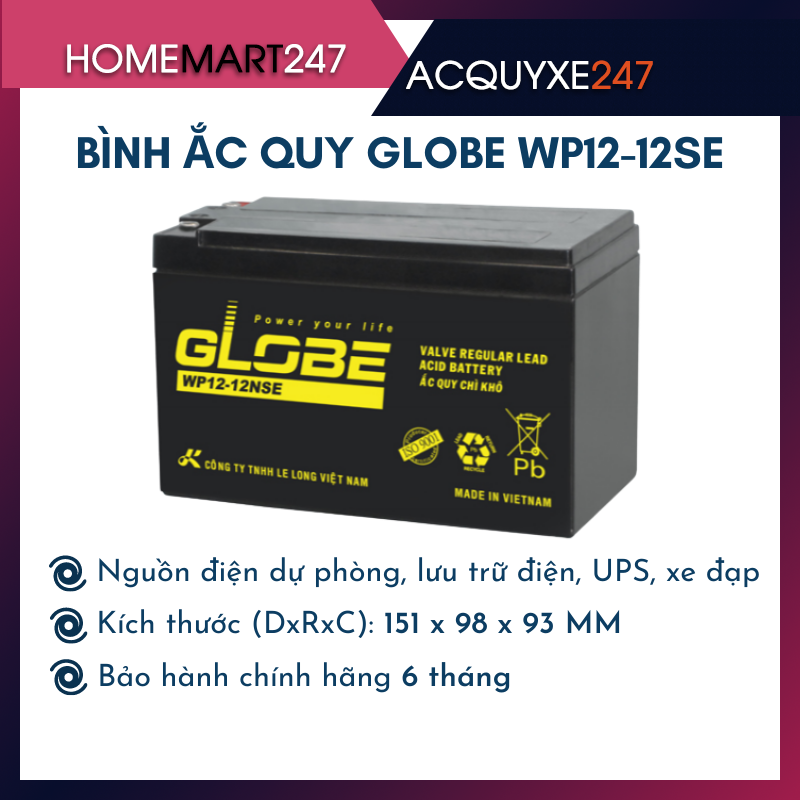 Bình ắc quy khôglobe wp12-12se - 12v 12ah - hàng chính hãng mới 100%