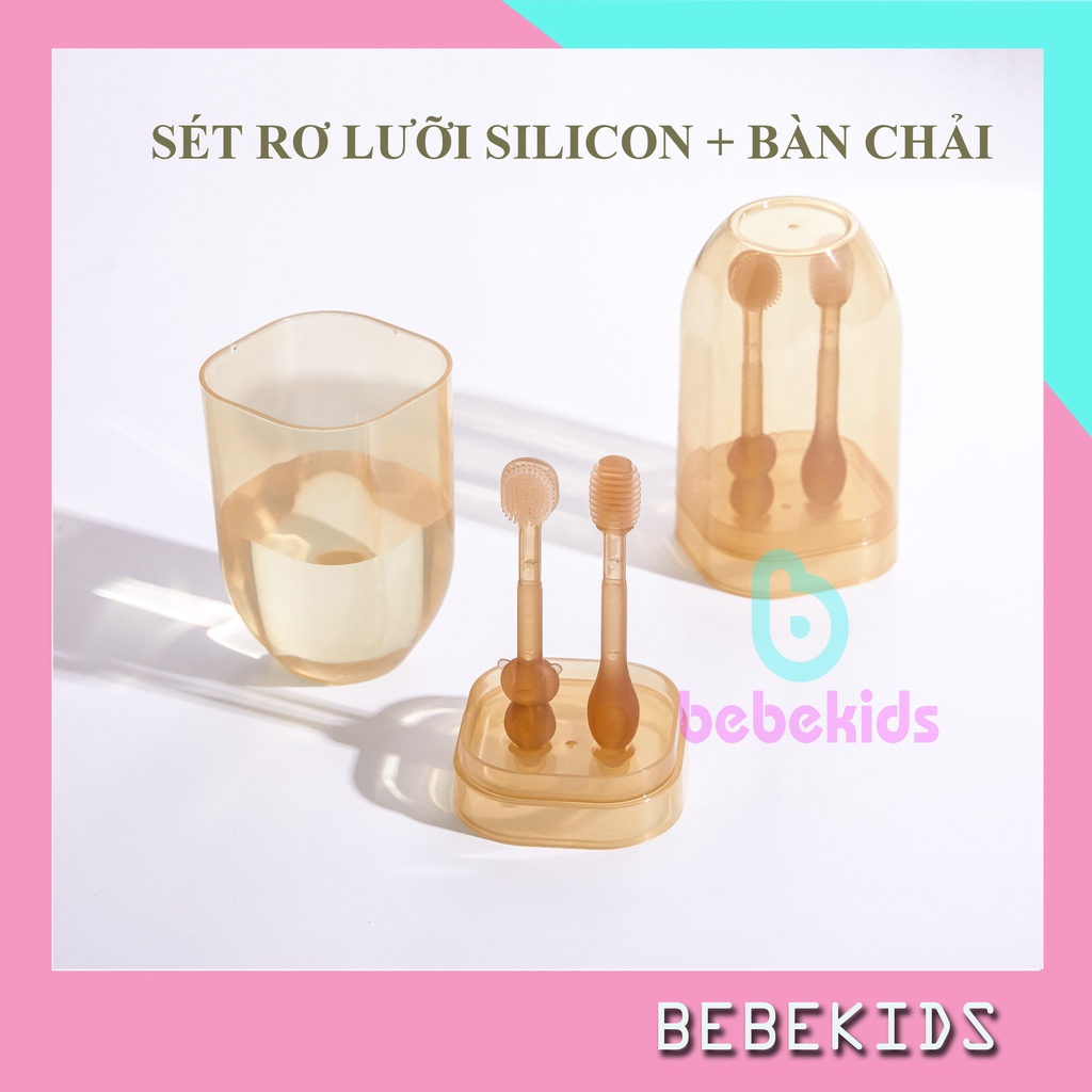 Rơ lưỡi cho bé silicon + bàn chải đánh răng cho trẻ sơ sinh đến 18 tháng