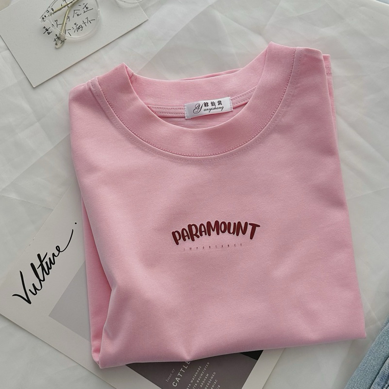 Áo baby tee áo thun nữ trơn basic chất cotton cao cấp dưới 54kg in chữ paramount