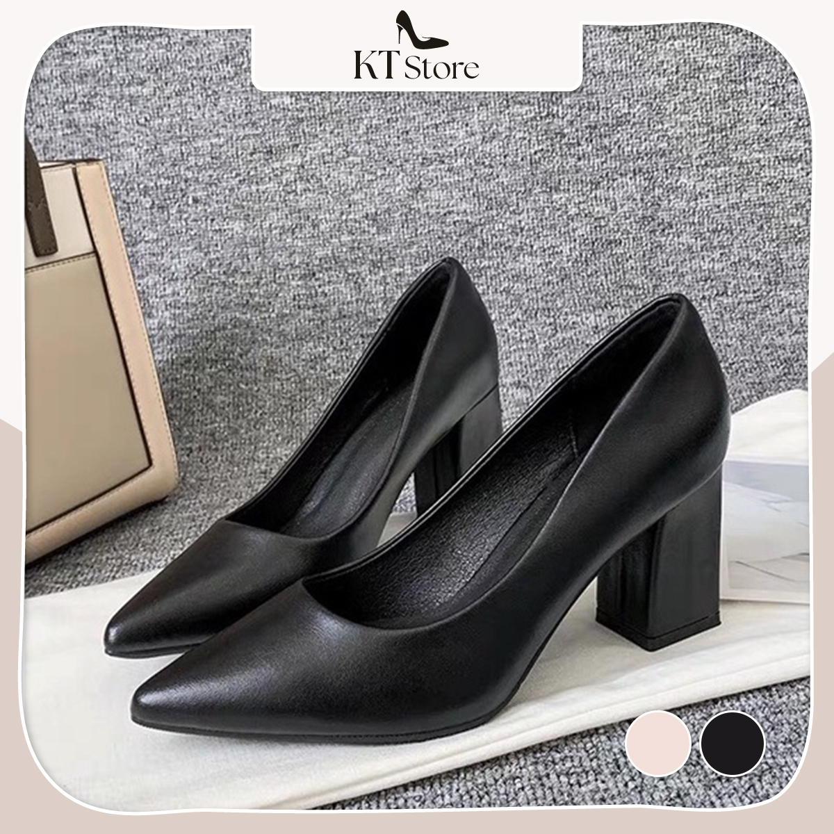 Giày cao gót 7 phân, Giày mũi nhọn basic dễ phối đồ đế 7 phân, Cao gót nữ mũi nhọn, Giày cao gót 7 phân đế vuông, Sáp tẩy ố giày dép, V7