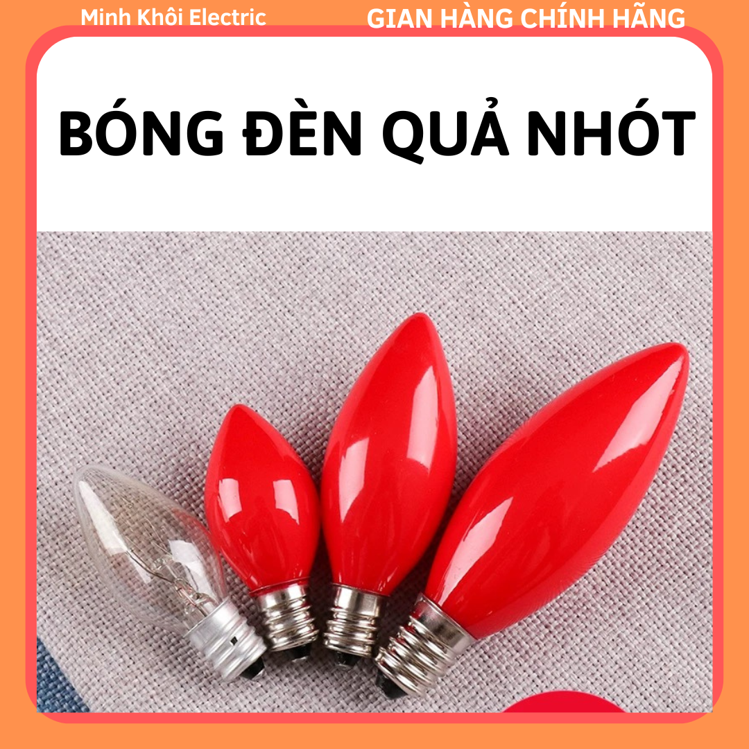 bộ 10 bóng đèn quả nhót đỏ lắp đèn thờ, đèn trái ớt, bóng nhót E12