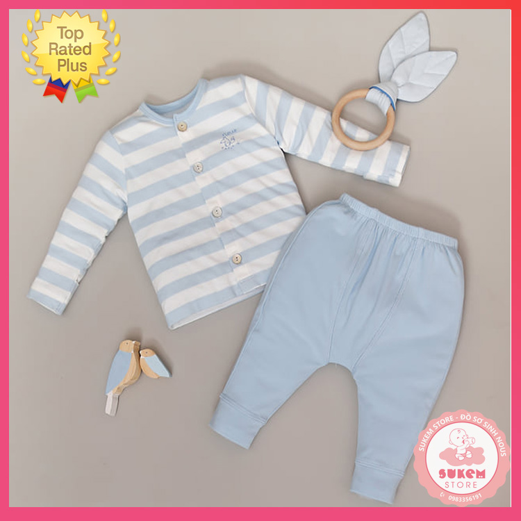 Bộ cài thẳng petit NOUS newborn 2020 - kẻ xanh to - Sukem Shop