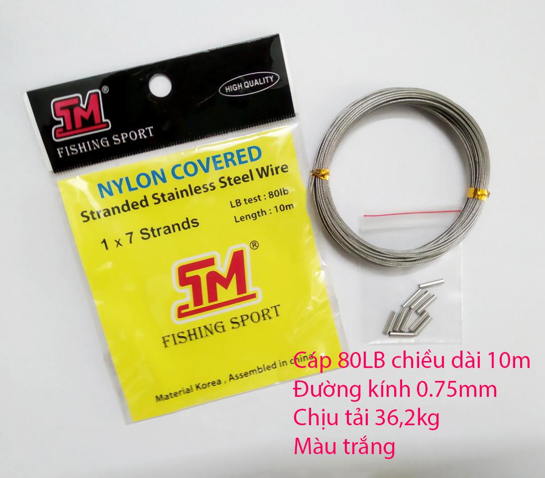 [HCM]Dây Cáp Câu Cá Cao Cấp TM Fishing  80LB - 10m - Tải cá 362kg - Đường Kính 0.75mm