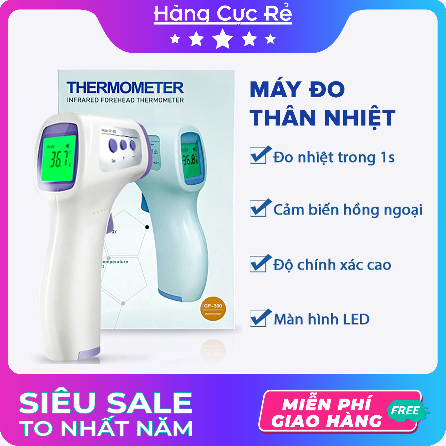 [Tặng kèm pin] Máy đo nhiệt độ không cần tiếp xúc có độ chính xác cao - Nhiệt kế điện tử đo nhiệt độ cở thể, đo nước, đo sữa, nhiệt độ phòng - Cam kết chất lượng - Bảo hành 1 đổi 1 - Shop Hàng Cực Rẻ