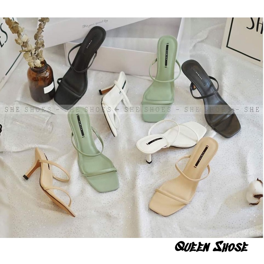 [Bảo hành 12 tháng] giày cao gót - giày cao gót nữ 7 cm - dép / guốc cao gót nữ phối 2 quai mảnh mũi vuông da mềm sang chảnh