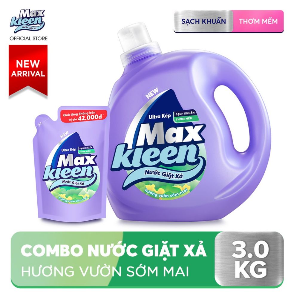 Chai nước Giặt Xả MaxKleen Hương Sớm Mai 2,4kg tặng Túi nước giặt xả 600g