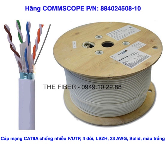 50m cáp mạng cat6a chống nhiễu f/utp 4 đôi lszh 23 awg solid màu trắng