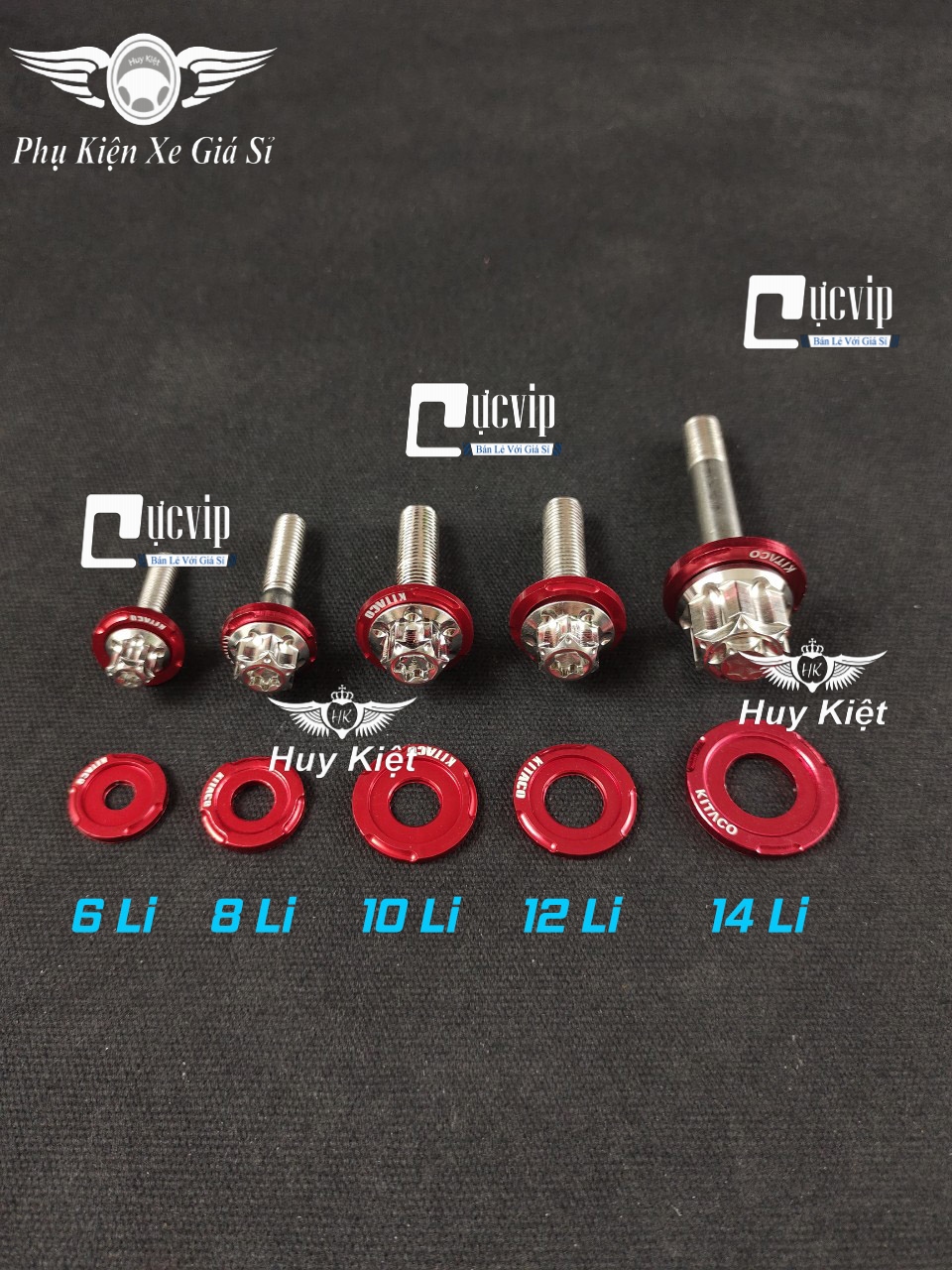 Lông đền nhôm kitaco màu đỏ 6li, 8li, 10li, 12li, 14li