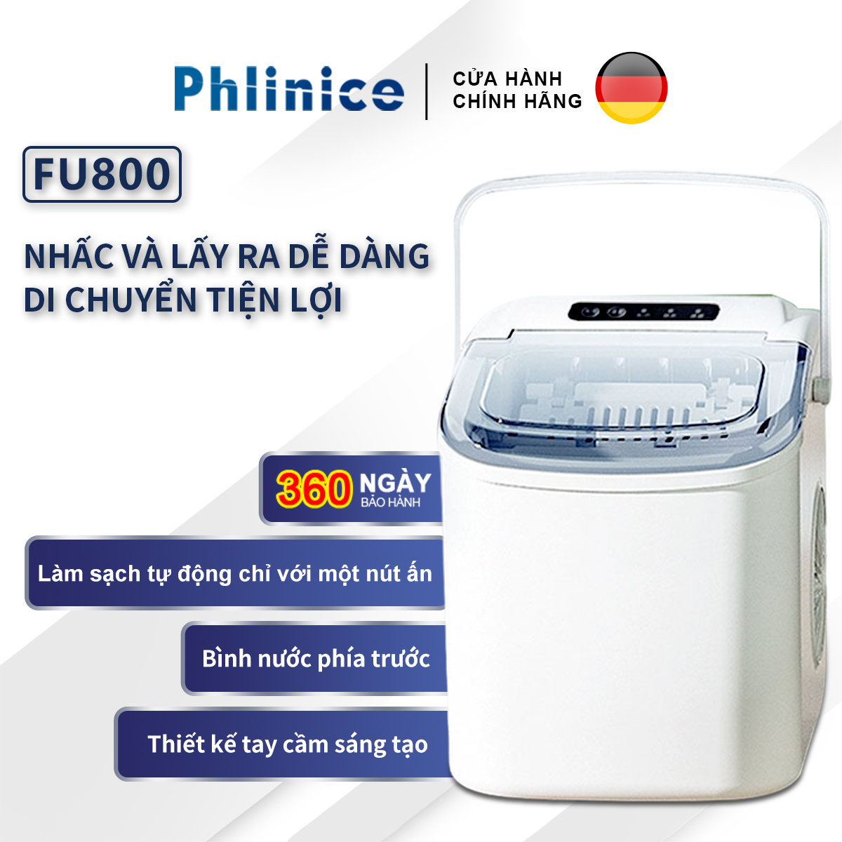Máy làm đá viên siêu tốc 6 phút công suất lớn tiết kiệm điện giữ lạnh 8h - tủ làm đá mini làm đá nhanh dễ di chuyển giữ lạnh 8h, an toàn, dễ sử dụng