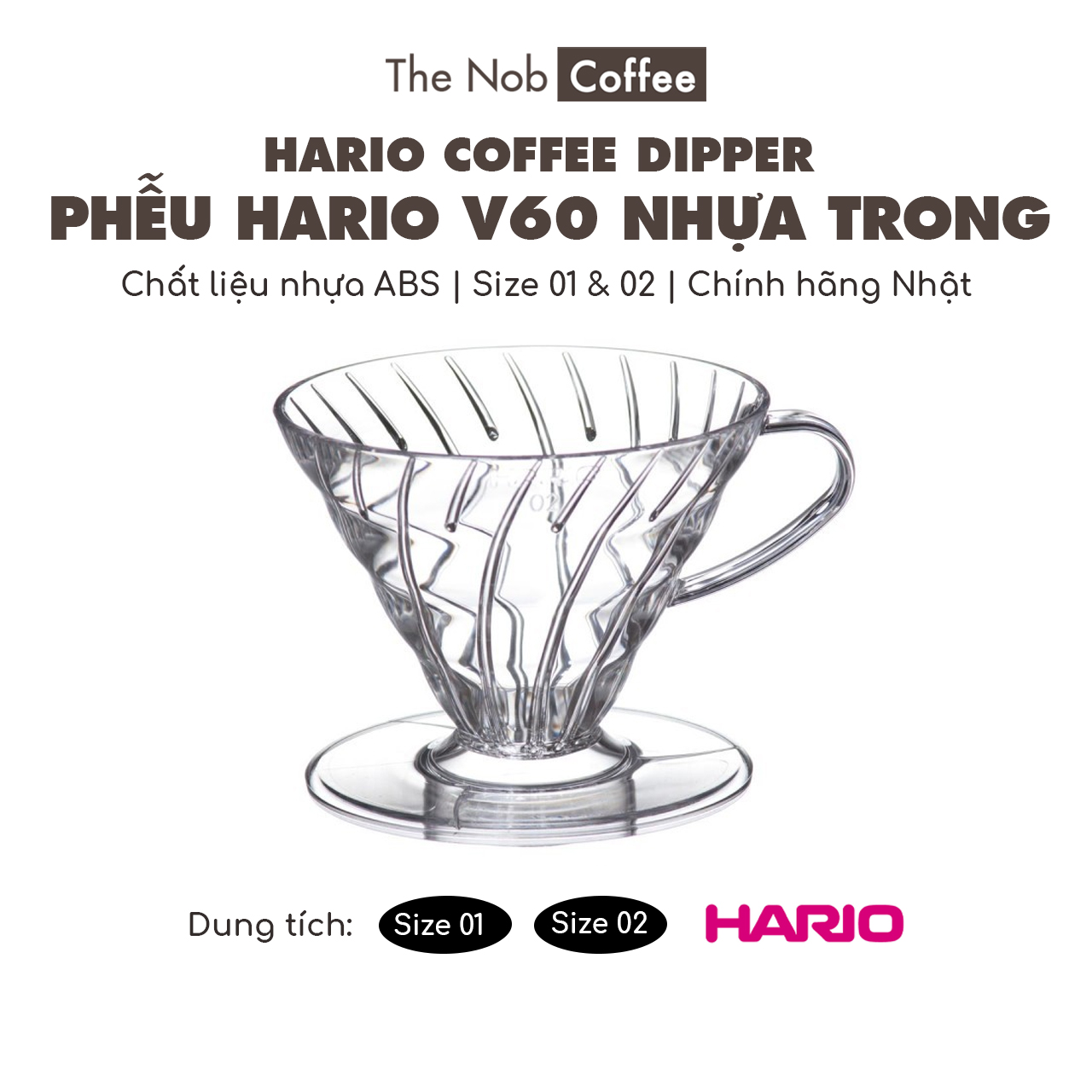 Phễu Lọc Cà Phê Hario V60 Nhựa Trong | 1-2 cups (size 01) và 3-4 cups (size 02)