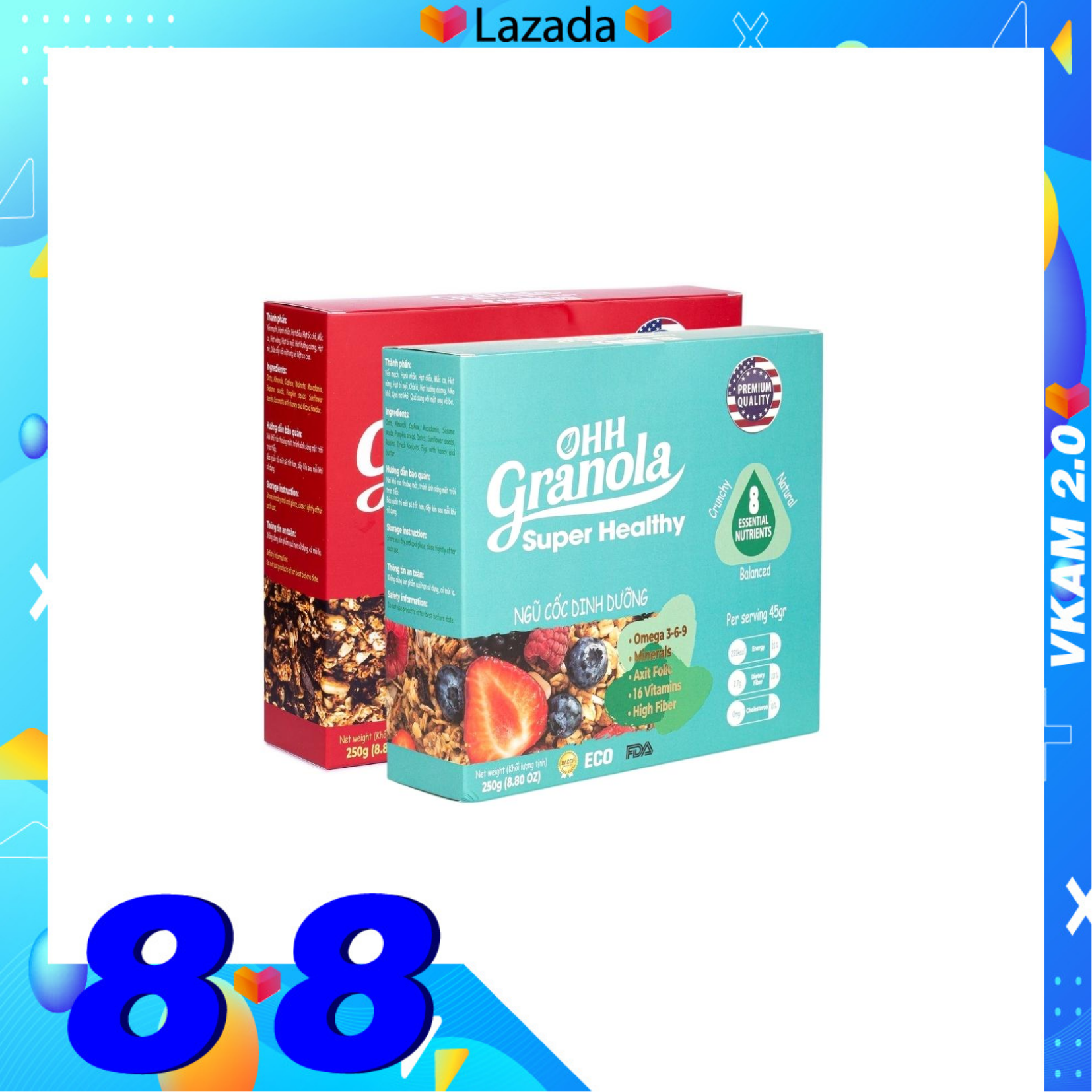 COMBO 2 Hộp Ngũ Cốc Ăn Sáng Healthy + Power với vị sô cô la Cho Mẹ & Bé tiện lợi, Hoa Quả Sấy Khô yến mạch, mắc ca, hạt óc chó, tiêu chuẩn chất lượng FDA Hoa Kỳ – Fruit granola, for mom and baby Ohh Granola super power