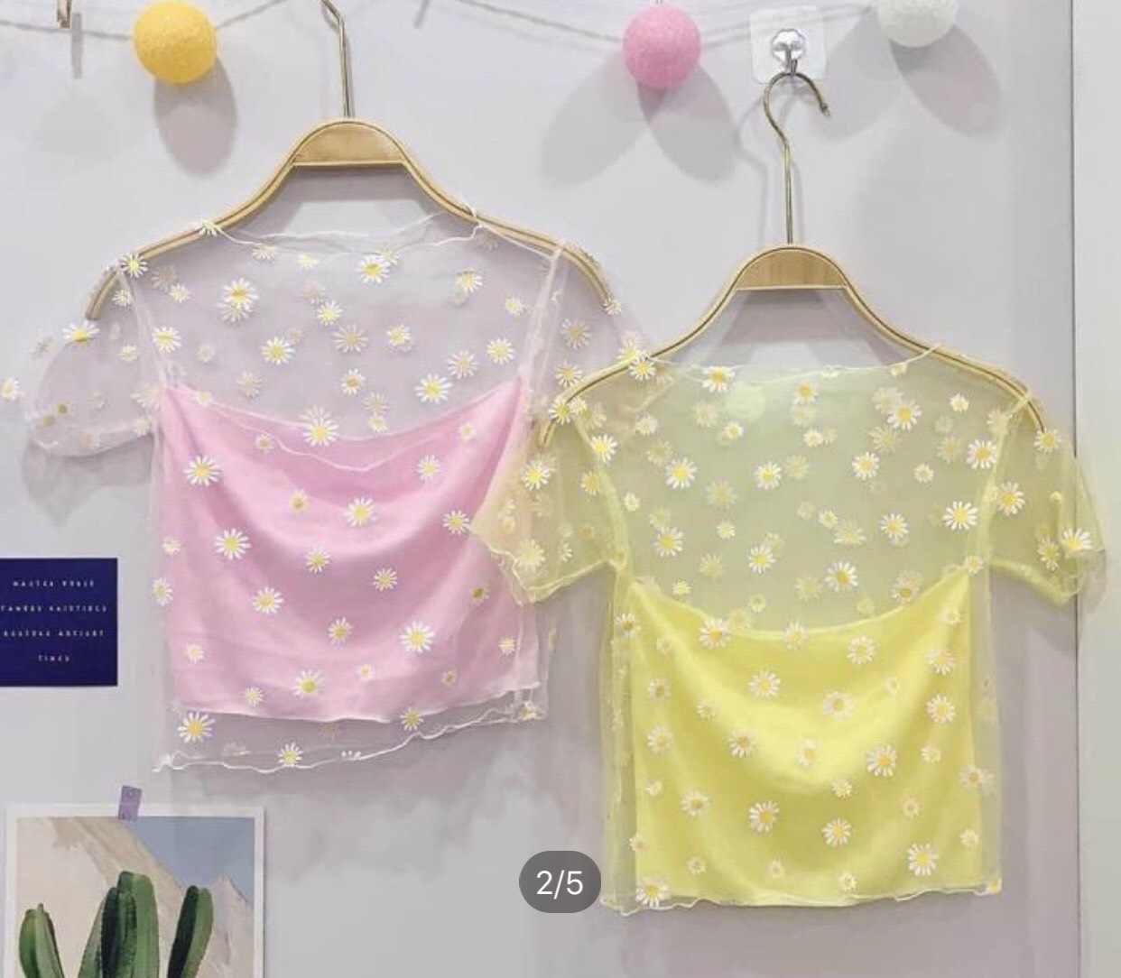 Áo croptop phối lưới thời trang mới thêu hoa cúc TRANG NEMO