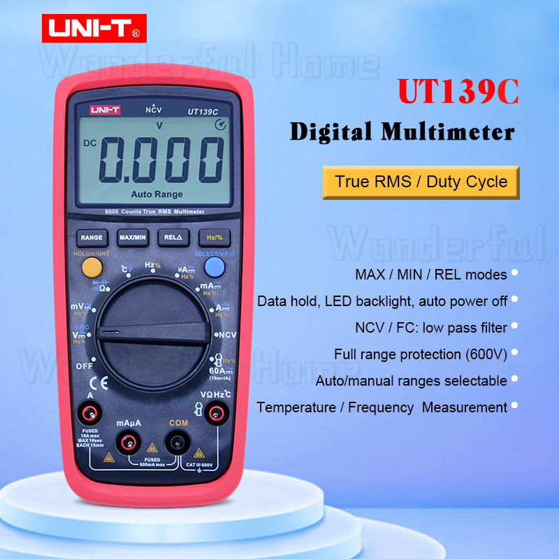 Uni-t ut139c đồng hồ vạn năng kỹ thuật số，tự động rms đúng rms dụng cụ cầm tay 6000 mét vôn kế kiểm tra nhiệt độ
