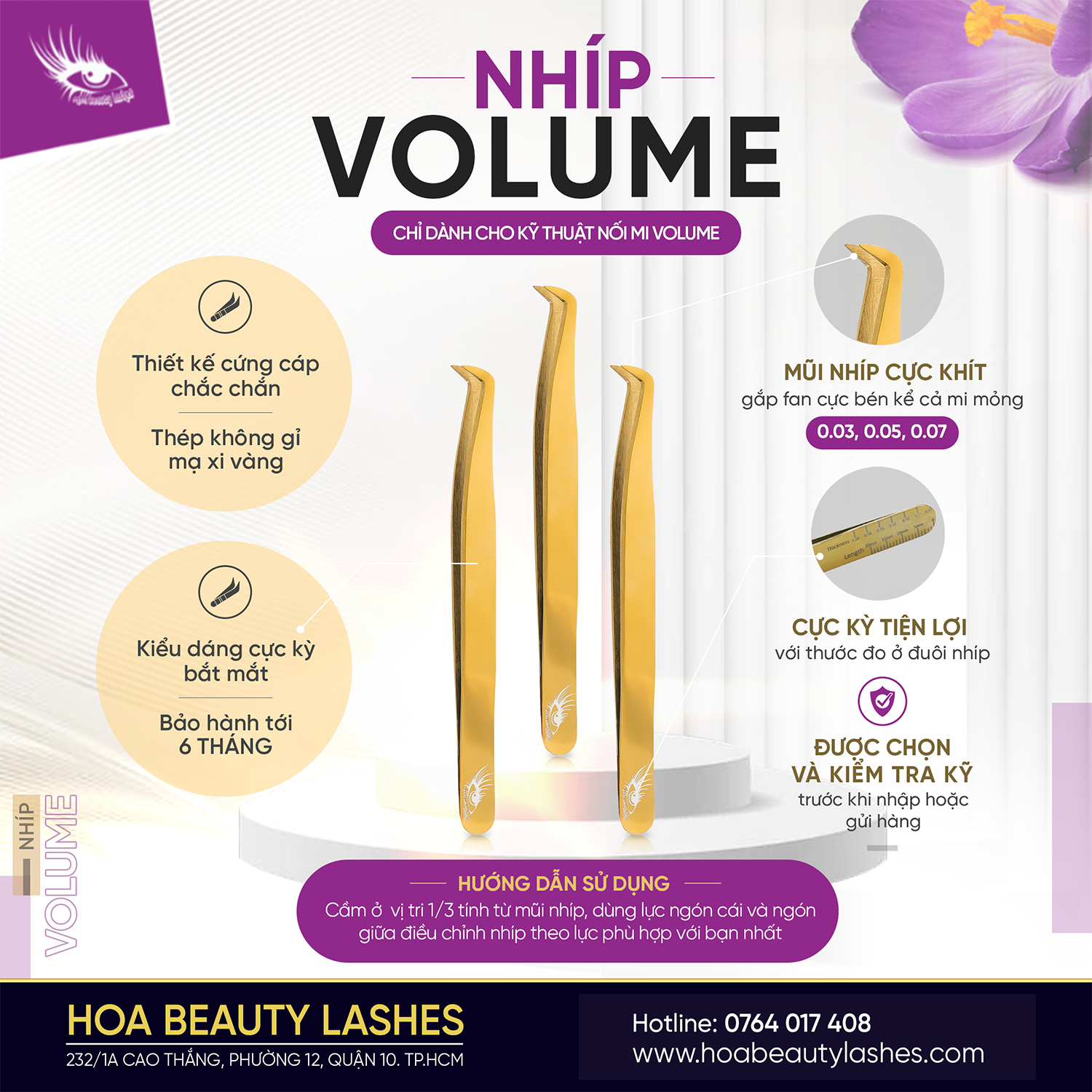 Nhíp nối mi Volume mạ vàng cao cấp mới Hoa beauty Lashesvn