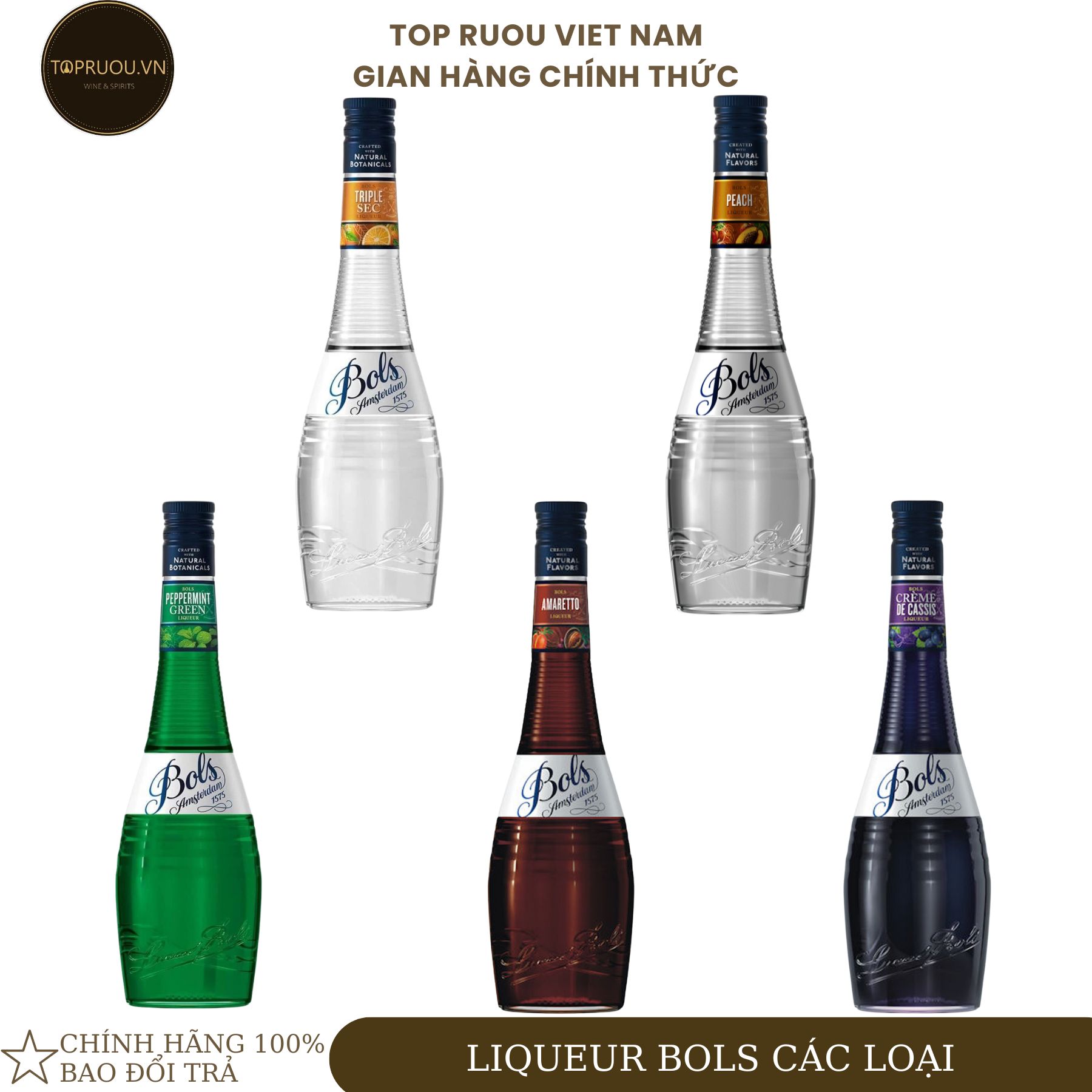 Rượu Liqueur Bols Tripple Sec - Peach - Amaretto - Peppermint Green - Crème De Cassis 700ml