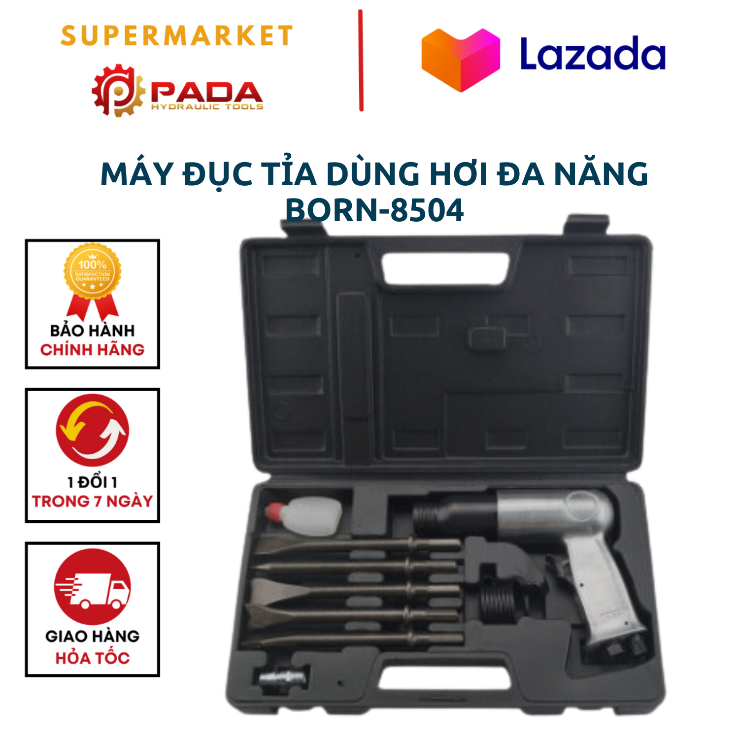 Máy đục tỉa dùng hơi đa năng born-8504-kèm 4 mũi đục-bảo hành 6 tháng