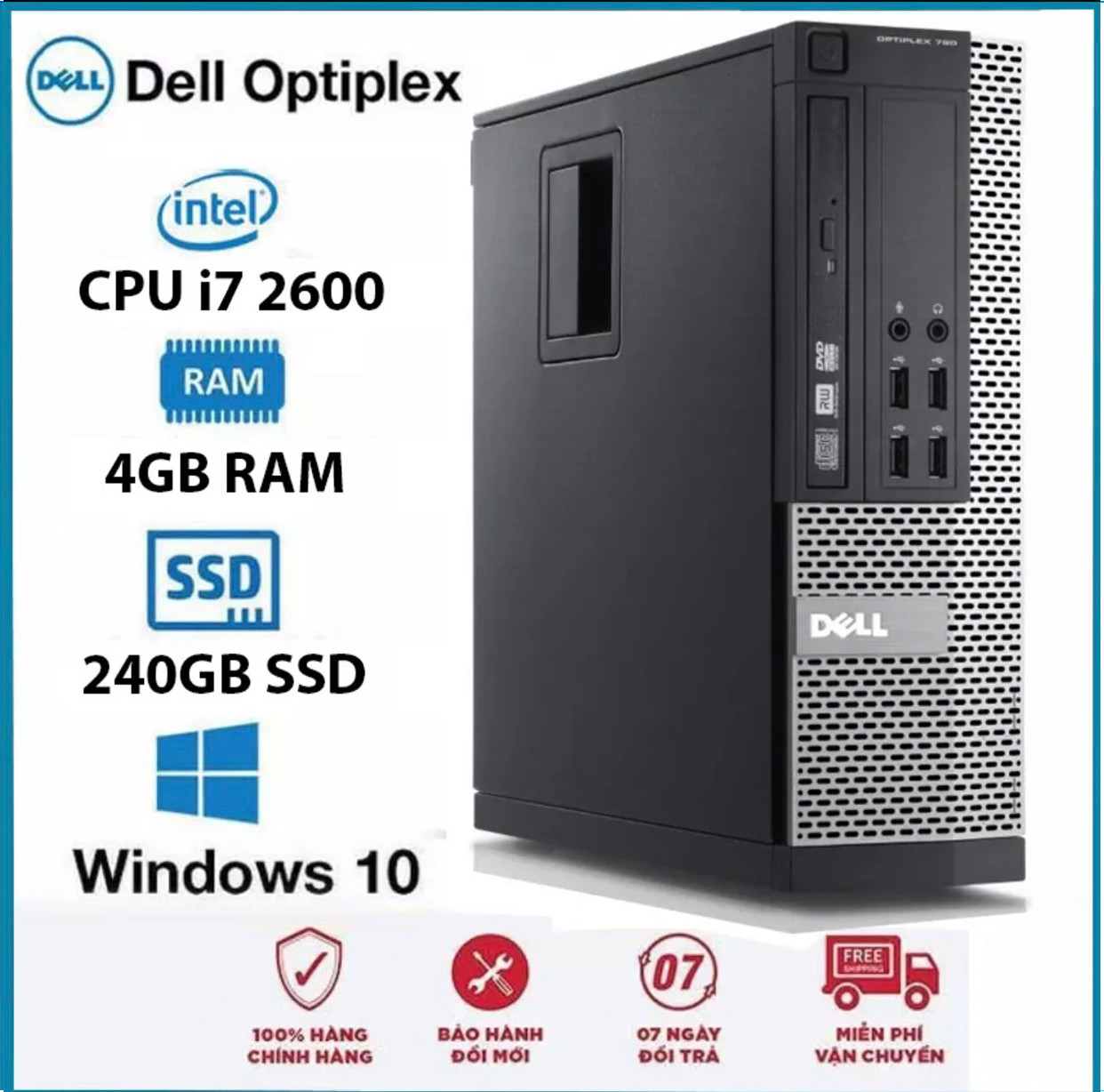 Máy tính đồng bộ dell để bàn optiplex 390/790/990 core i3,i5,i7,g620 ram 4gb ssd 240gb -tặng usb thu wifi , bàn di chuột, bảo hành 12 tháng - hàng nhập khẩu