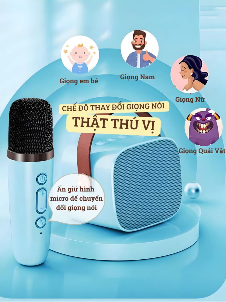 Loa Bluetooth Karaoke Mini Tặng Kèm Micro Hát Không Dây Có Tay Cầm Bass Hay