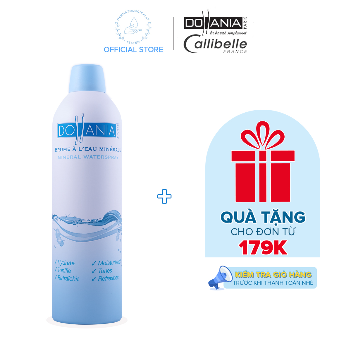 Xịt khoáng Dollania giúp dưỡng ẩm cấp nước và làm dịu làn da Brumisateur Eau Minerale 400ml