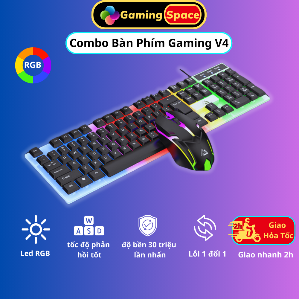 Combo bàn phím chuột máy tính có dây gaming V4 Led rgb chống nước cao cấp