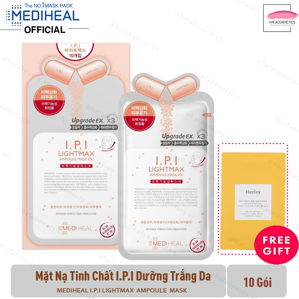Combo 10 Mặt Nạ Chứa Tinh Chất I.P.I Dưỡng Trắng Da Mediheal I.P.I Lightmax Ampoule Mask Ex 25ml x10 + Tặng Sample Huxley Dưỡng Da (Loại Ngẫu Nhiên)
