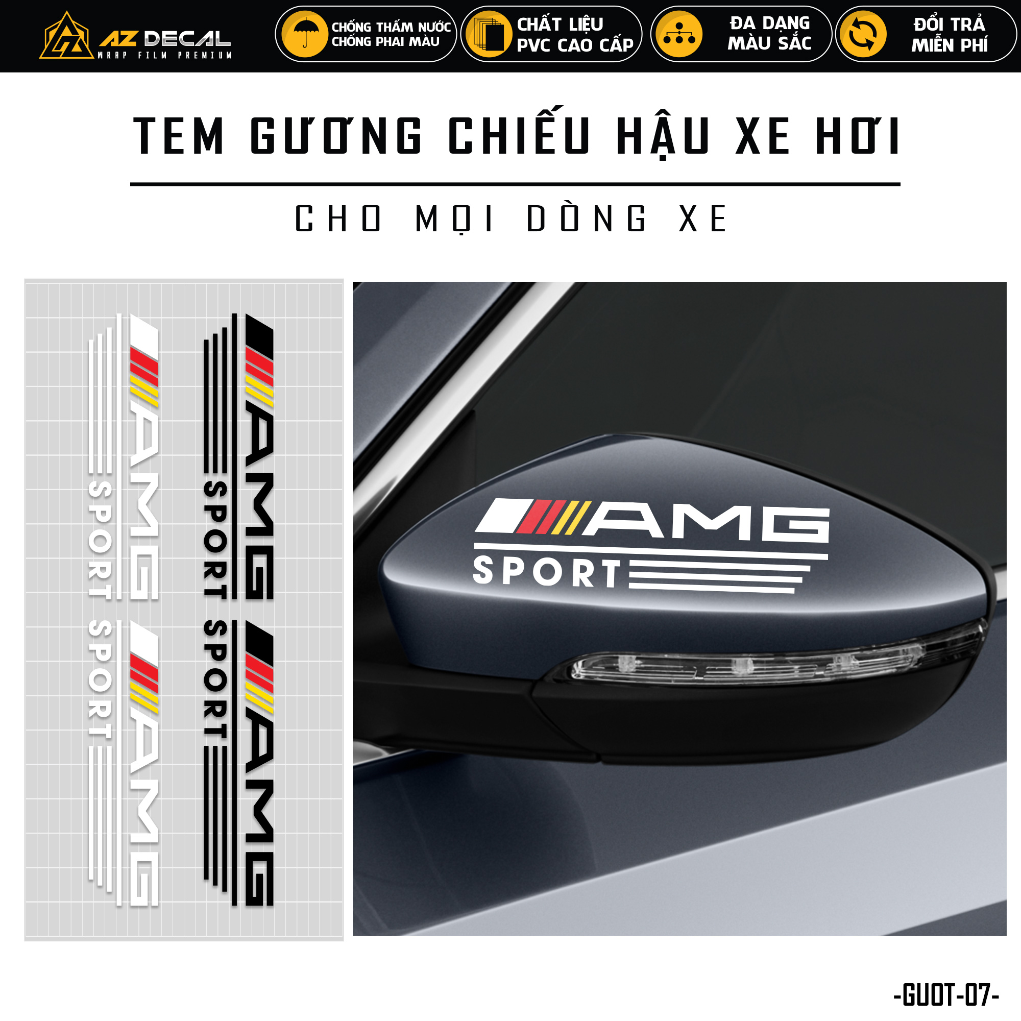 Decal gương dán xe ô tô mẫu amg sport cực chất | guot07 | tem dán xe hơi oto xe tải xe khách.... chống nước - azdecal