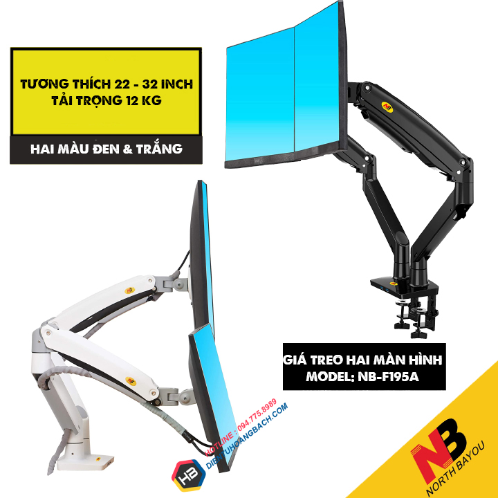 Giá treo hai màn hình NB F195A 22 - 32 inch - Giá đỡ 2 Màn Hình North Bayou [ Cao Cấp Hơn NB H180 F160 ]