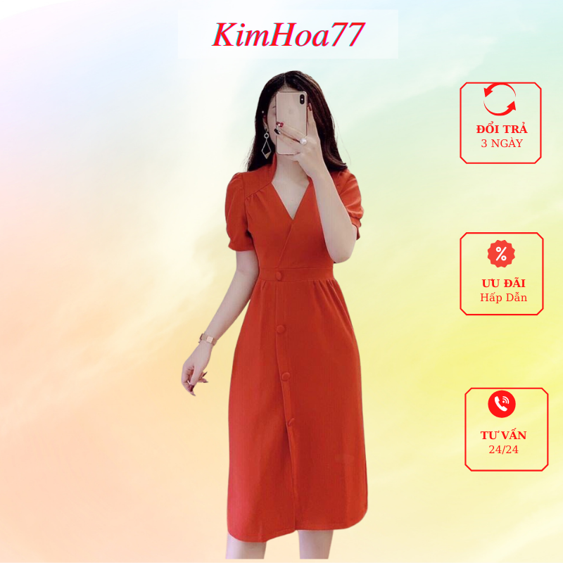 Váy body đầm nữ dự tiệc freesize chất kate lụa cổ kiểu nút bọc màu đỏ kimhoa77