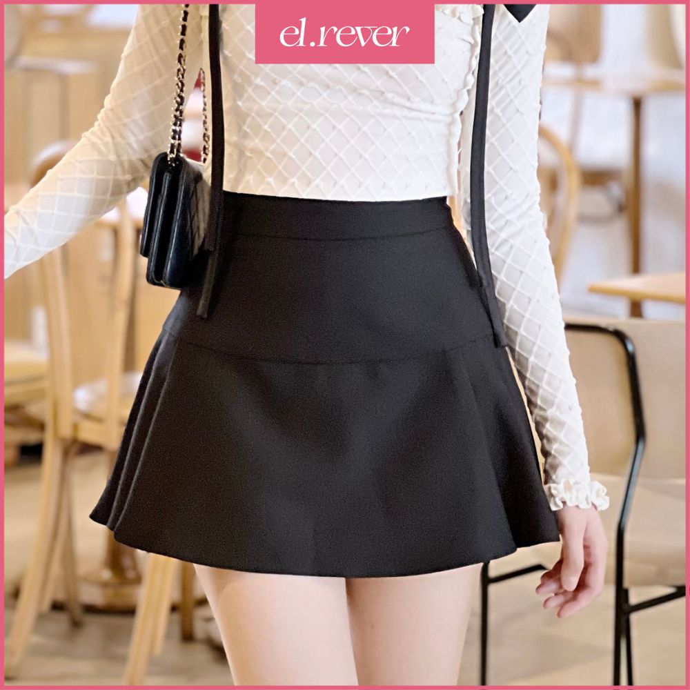Elrêver - chân váy chữ a xếp ly nữ tính - màu đen - 0522b02