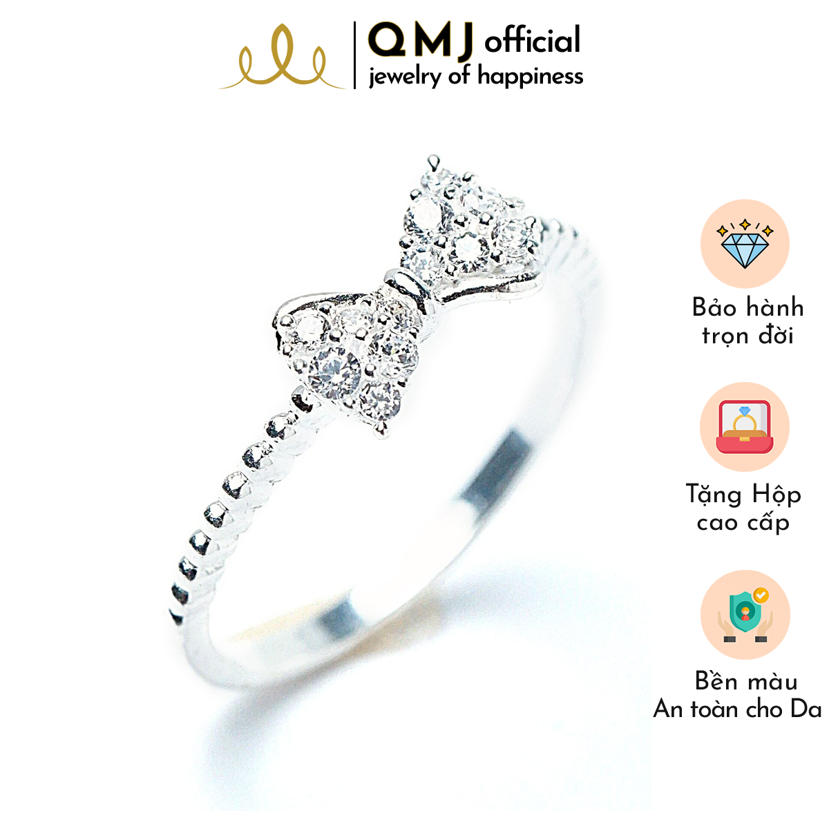 QMJ Nhẫn Nơ tiểu thư dáng 3D nạm đá tấm tinh tế và thanh lịch phụ kiện thời trang - QNL0082