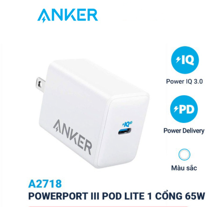 Sạc Anker 1 cổng PowerPort III Pod Lite 65w - A2718