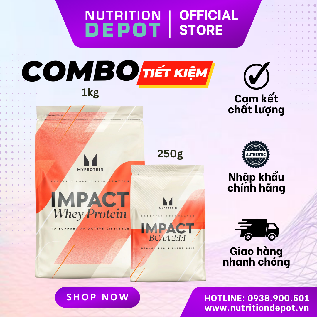Combo myprotein 03| tăng cơ và giảm đau nhức cơ - impact whey protein 1kg và bcaa 250g myprotein - nutrition depot vietnam