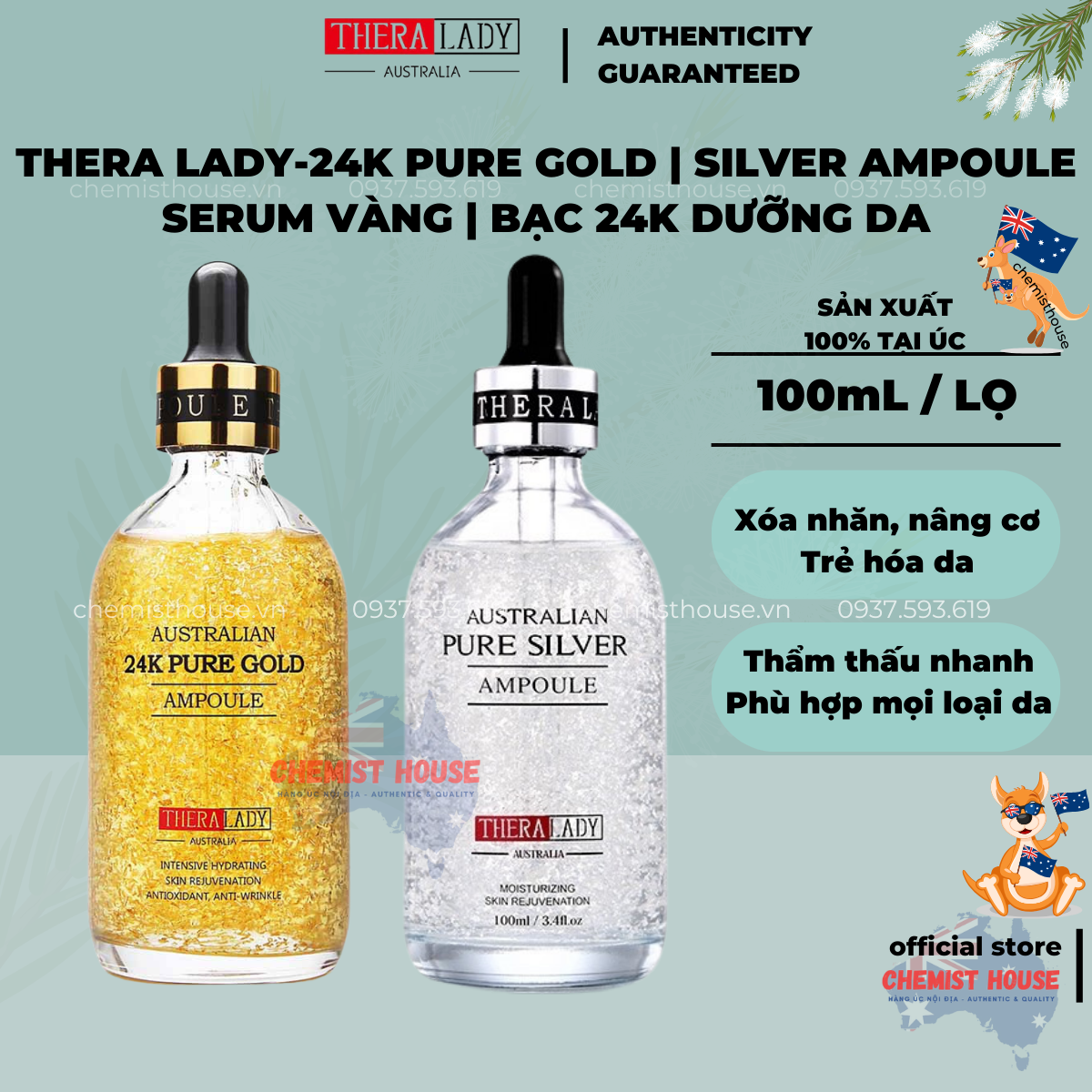 [Hàng Chuẩn ÚC] Thera Lady - Serum tinh chất vàng nguyên chất 24K 100ml