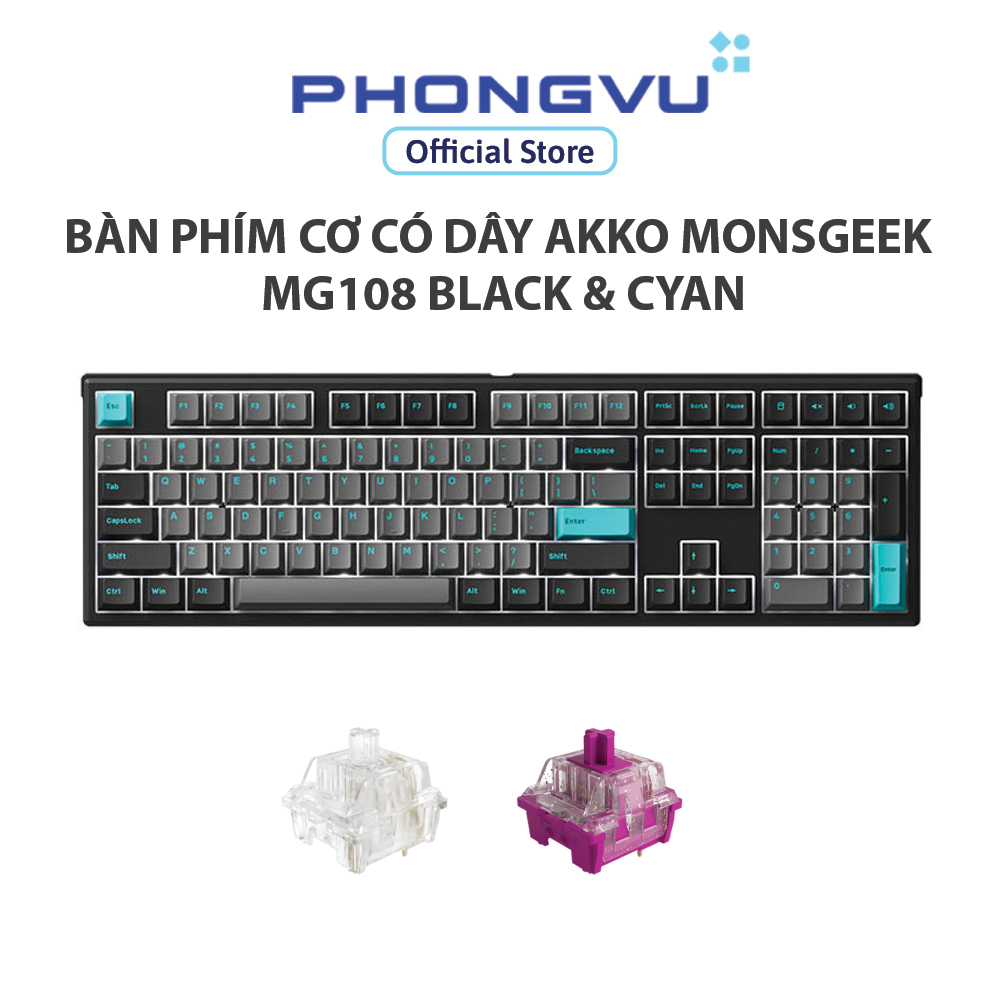 Bàn phím cơ có dây AKKO MonsGeek MG108 Black & Cyan - Bảo hành 12 tháng