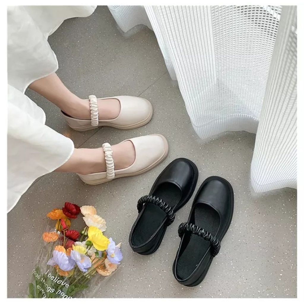 Sẵn hàng: Giày nữ-giày búp bê đế đúc quai ngang chun xinh- giày lolita da mờ