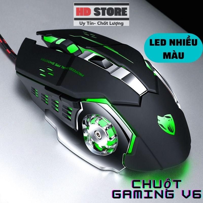 Chuột gaming máy tính có dây game thủ led nhiều màu v6 3600dpi