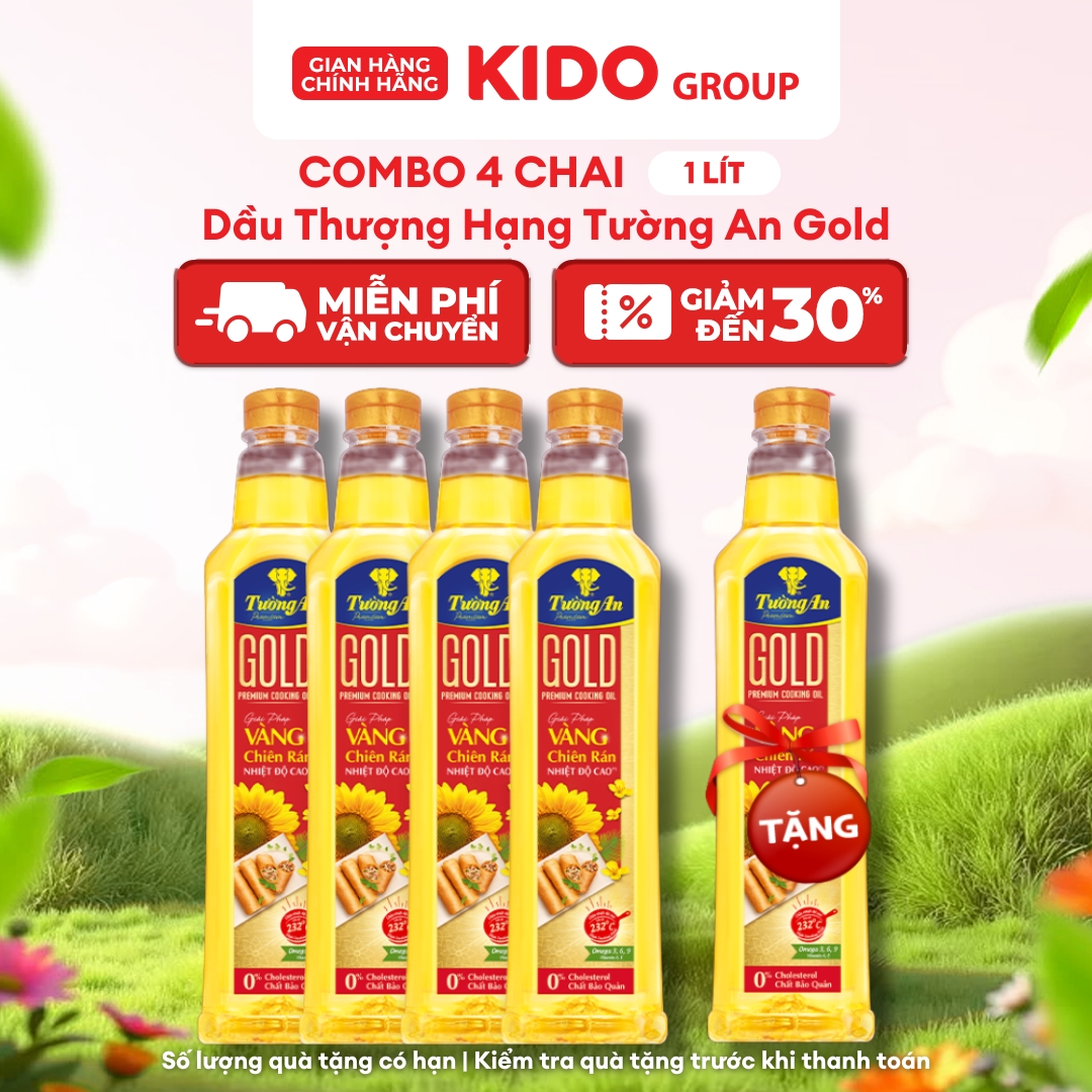 [TẶNG 1 CHAI 1L] Combo 4 chai Dầu Ăn Thượng Hạng Tường An Gold 1L