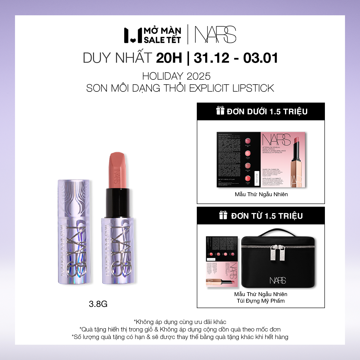 20H 31.12-03.01 | MUA LÀ CÓ QUÀ HO25 Son môi cao cấp dạng thỏi NARS Explicit Lipstick 3.8g