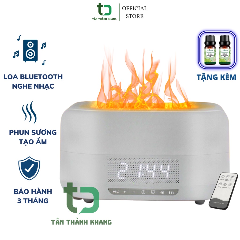 Máy xông tinh dầu ngọn lửa, loa bluetooth nghe nhạc, tặng kèm remote điều khiển từ xa, đèn led lửa 3d