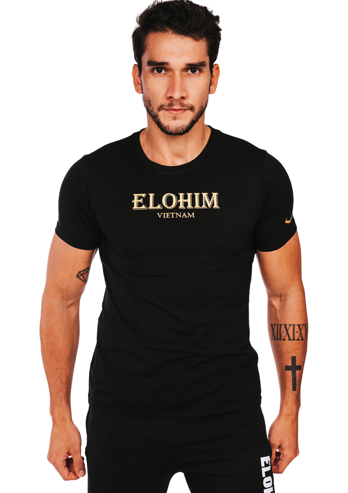 Áo thun thể thao chữ elohim vietnam - đen vàng