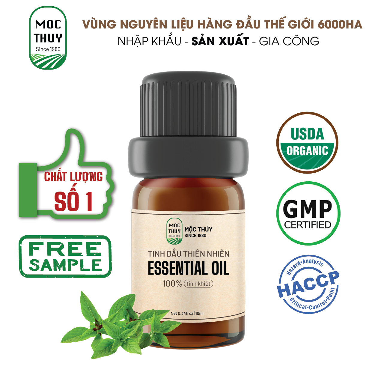 Tinh dầu húng quế ấn độ dung tích 10ml/ 100ml/ 500ml/ 1000ml/ 5l - sweet basil essential oil - đạt chuẩn chất lượng kiểm định