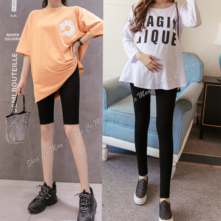 Quần legging bầu thể thao cotton cao cấp có chun điều chỉnh