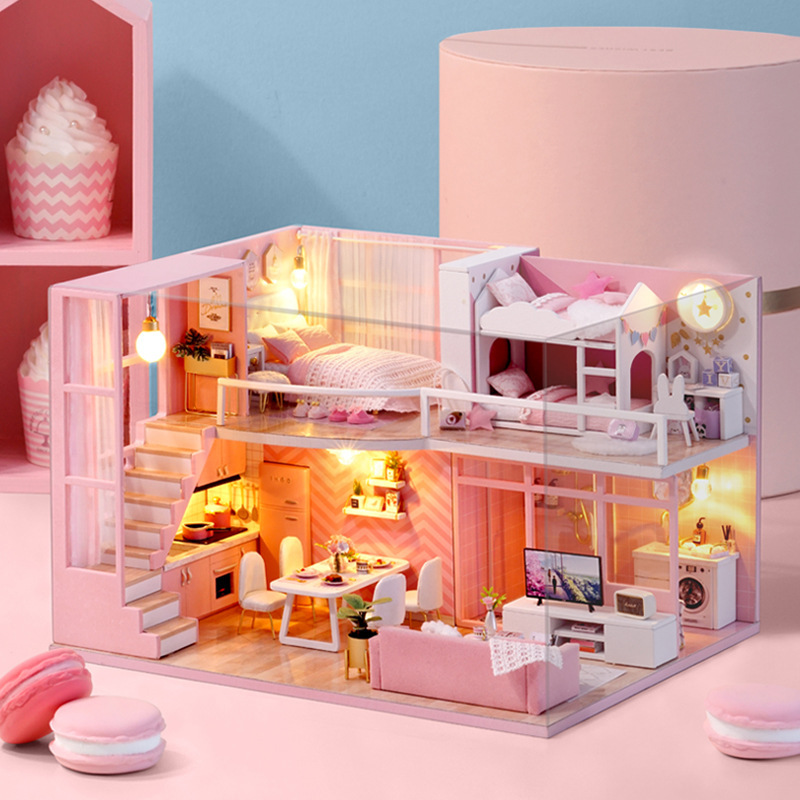 Lắp ráp mô hình, Nhà búp bê Barbie Dream Angels Mô hình nhà búp bê barbie bằng gỗ lắp ghép L026
