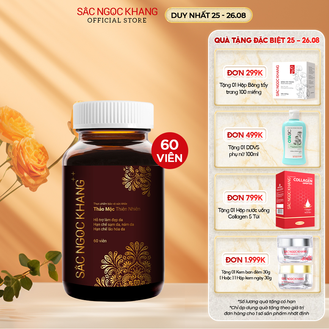 Viên uống đẹp da Sắc Ngọc Khang++ dòng cao cấp giúp chống lão hóa, giảm nám sạm & cân bằng nội tiết tố nữ [Hộp 60v]