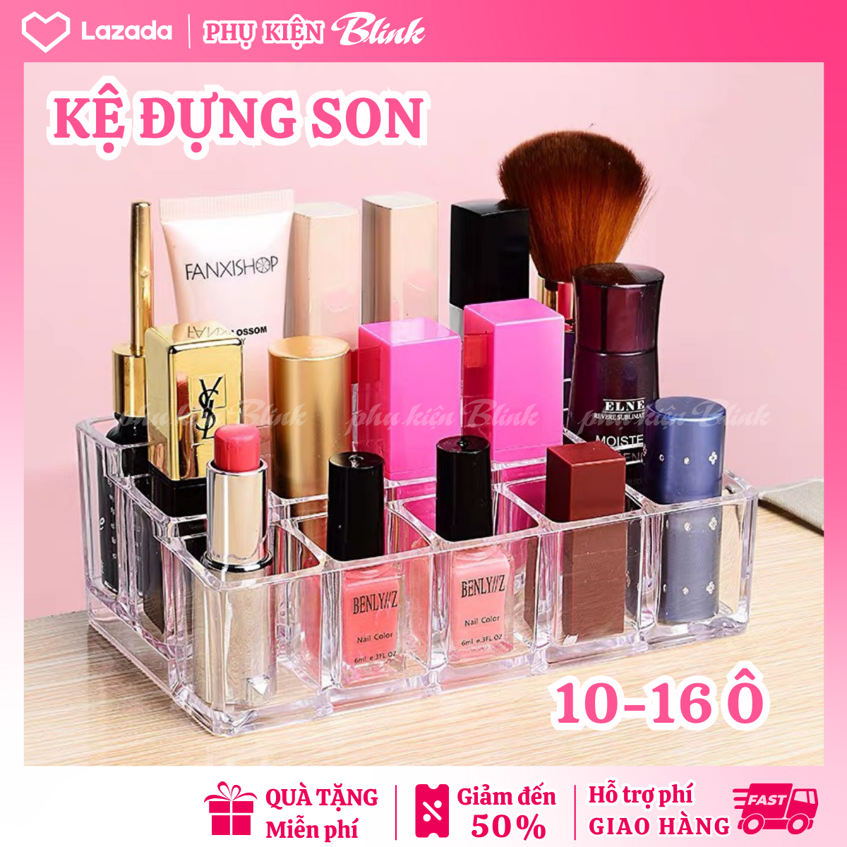Kệ đựng mỹ phẩm, SON MÔI. Thiết kế 10/16 ô lớn nhỏ kết hợp.Chất liệu mica trong suốt, dày dặn siêu bền dùng trang trí góc trang điểm, tiết kiệm diện tích và dễ dàng chọn màu son. Thanh toán khi nhận hàng.