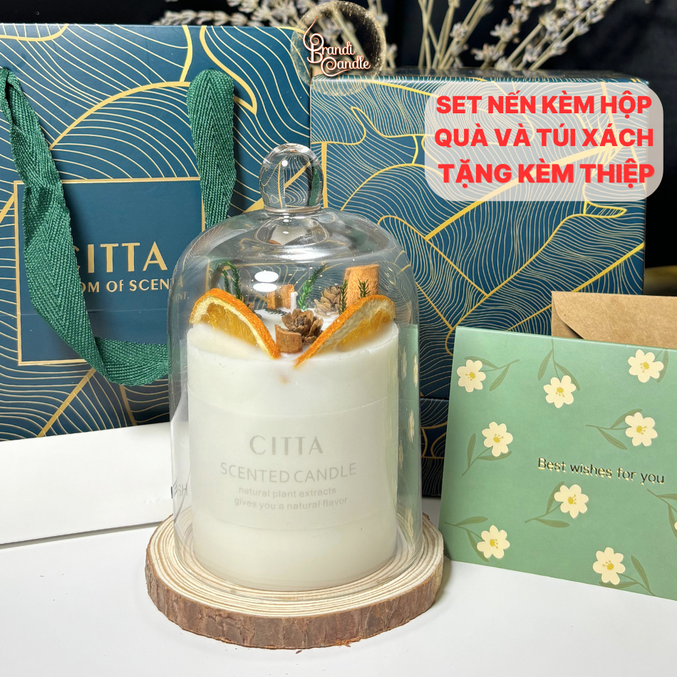 [Set Quà Tặng Kèm Túi và Diêm Giấy] Nến Thơm Citta Trang Trí Hoa Khô Tự Nhiên Set Quà Tặng Sang Trọng