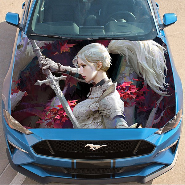 Tem Decal Xe Cô gái chiến binh Dán Nắp Capo Đẹp Trang Trí Ô Tô, Xe hơi, Sticker, Đồ Họa, Có lớp bảo vệ Decal