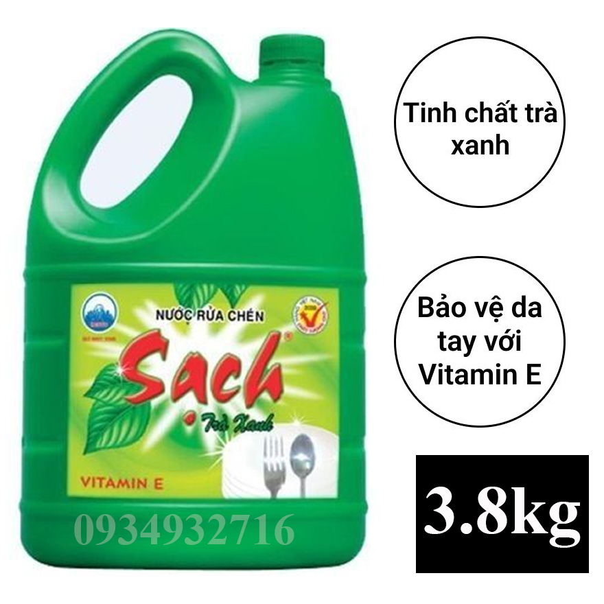 Nước Rửa Chén Sạch Hương Trà Xanh 3.8kg - Vitamin E bảo vệ da tay