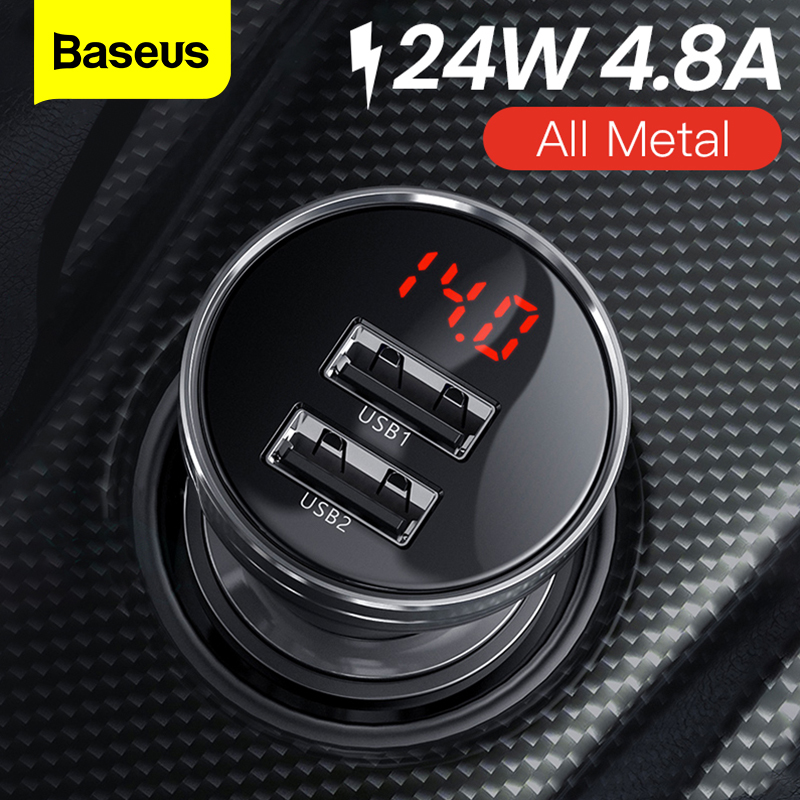 Baseus All Metal 24W Bộ sạc ô tô kép USB 4.8A Sạc nhanh LED Bộ sạc ô tô tự động cho iPhone Xiaomi Huawei